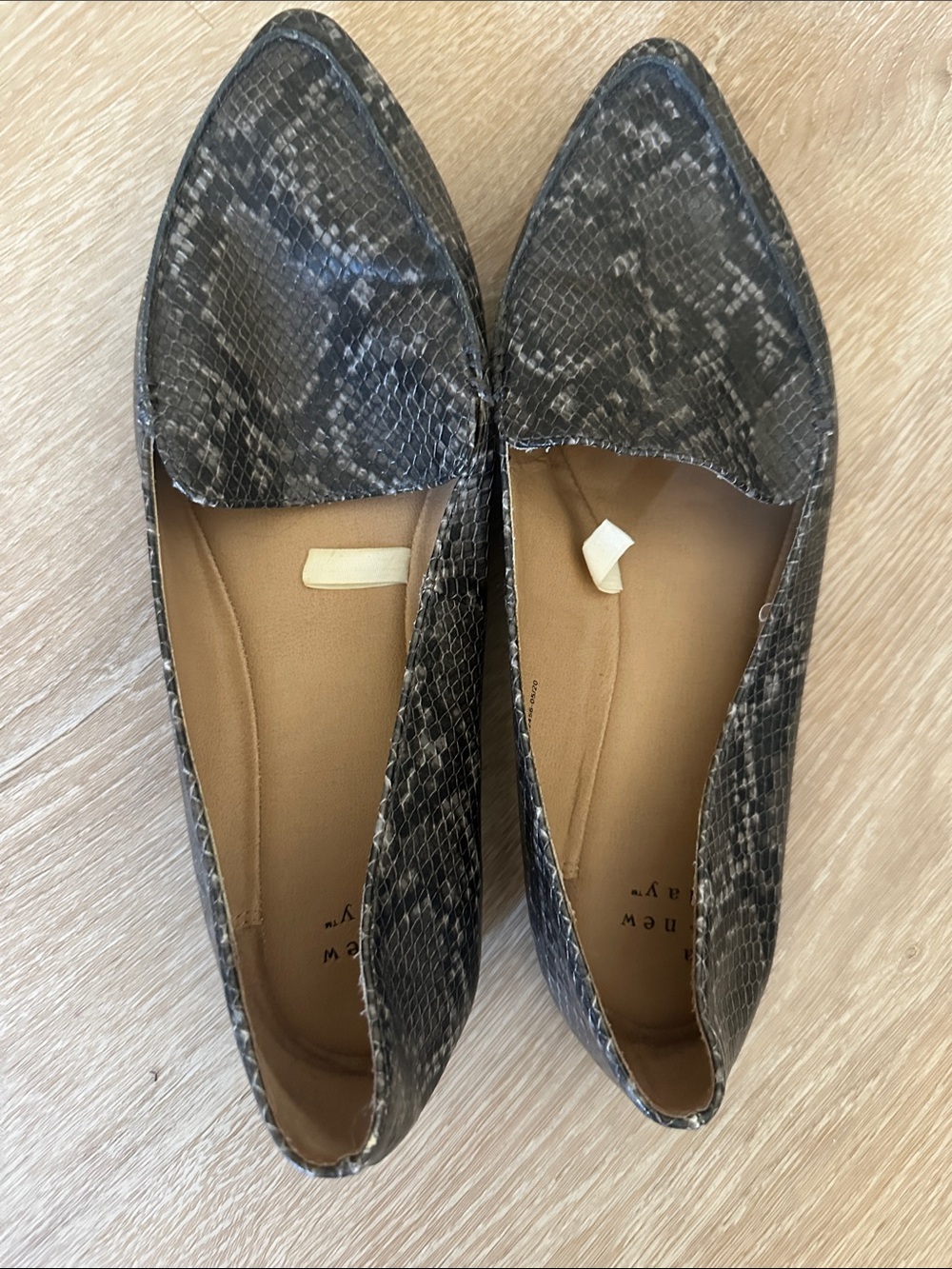a new day Pointed-Toe Snake-Print Slip-On Flats in Gray